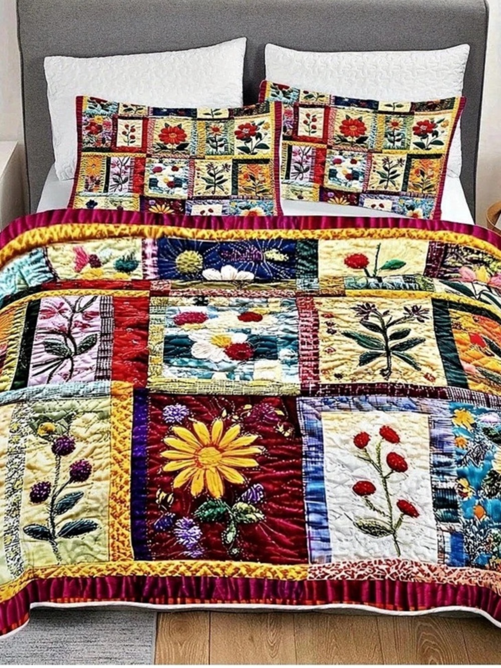 Floral Patchwork Quilt Multicolor Like New